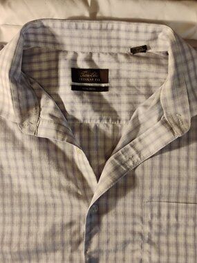 Tasso Elba | Purple & White Plaid French Cuff Dress Shirt | XXL | Like New